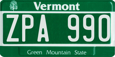 VT license plate ZPA990