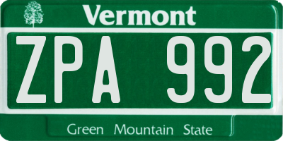 VT license plate ZPA992