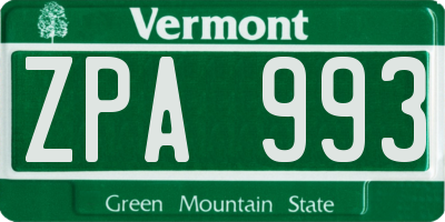 VT license plate ZPA993