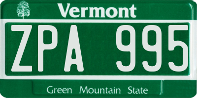 VT license plate ZPA995