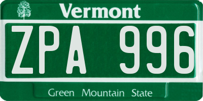 VT license plate ZPA996