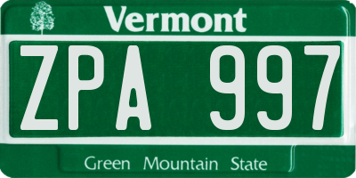 VT license plate ZPA997