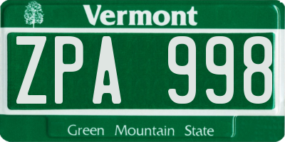 VT license plate ZPA998