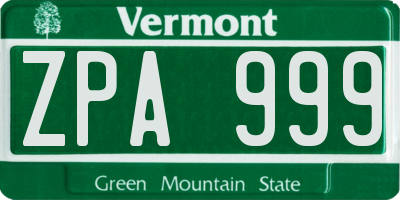 VT license plate ZPA999