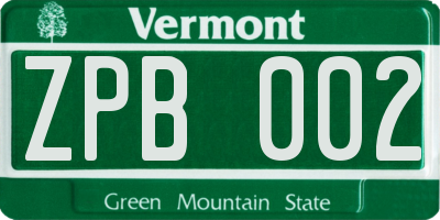 VT license plate ZPB002