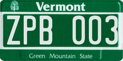 VT license plate ZPB003