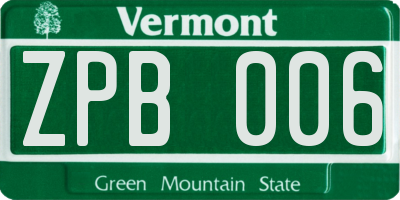 VT license plate ZPB006