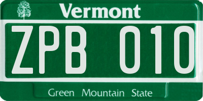 VT license plate ZPB010