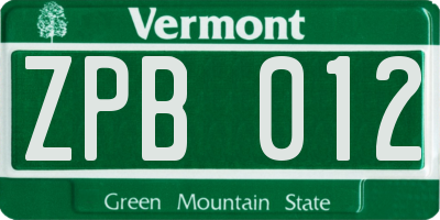 VT license plate ZPB012