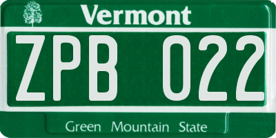 VT license plate ZPB022
