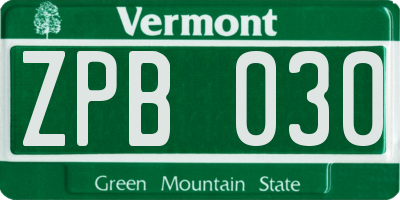 VT license plate ZPB030