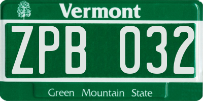 VT license plate ZPB032