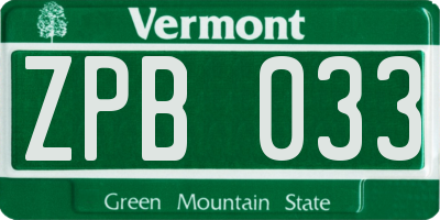 VT license plate ZPB033