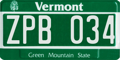 VT license plate ZPB034