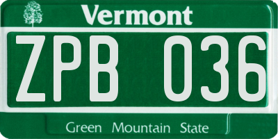 VT license plate ZPB036