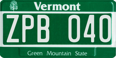 VT license plate ZPB040