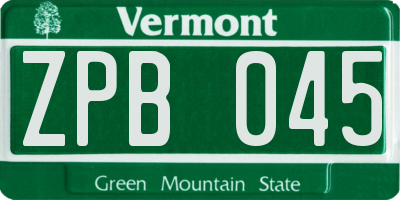 VT license plate ZPB045