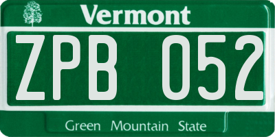 VT license plate ZPB052