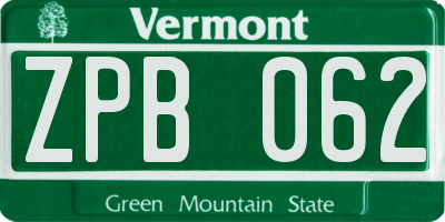 VT license plate ZPB062