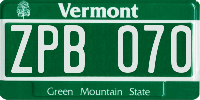 VT license plate ZPB070
