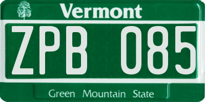 VT license plate ZPB085