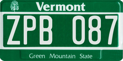 VT license plate ZPB087