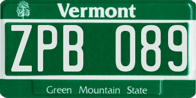 VT license plate ZPB089