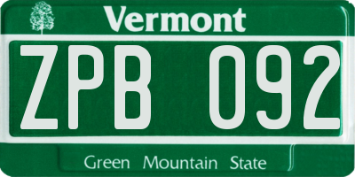 VT license plate ZPB092