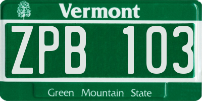 VT license plate ZPB103