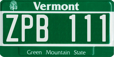 VT license plate ZPB111