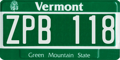 VT license plate ZPB118
