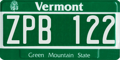 VT license plate ZPB122