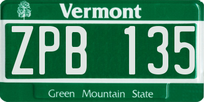 VT license plate ZPB135
