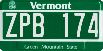 VT license plate ZPB174