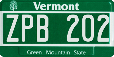 VT license plate ZPB202