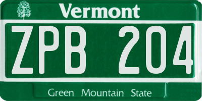 VT license plate ZPB204