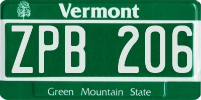 VT license plate ZPB206