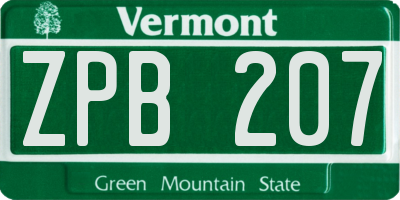 VT license plate ZPB207