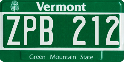 VT license plate ZPB212