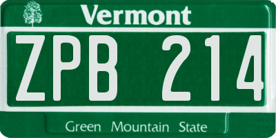 VT license plate ZPB214