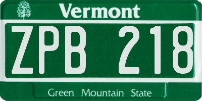 VT license plate ZPB218