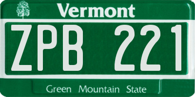 VT license plate ZPB221