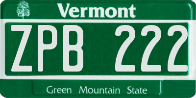 VT license plate ZPB222