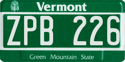 VT license plate ZPB226