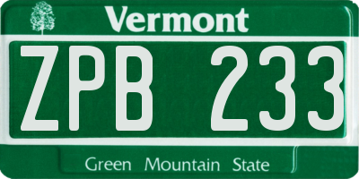 VT license plate ZPB233