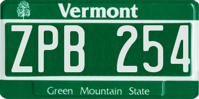 VT license plate ZPB254