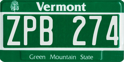 VT license plate ZPB274