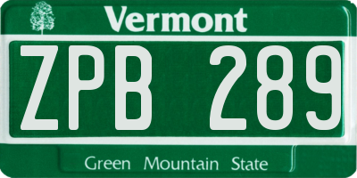 VT license plate ZPB289