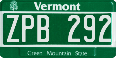 VT license plate ZPB292