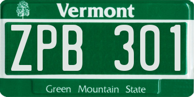 VT license plate ZPB301
